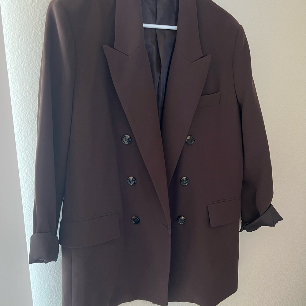 Classic Brown Double-Breasted Women's Blazer